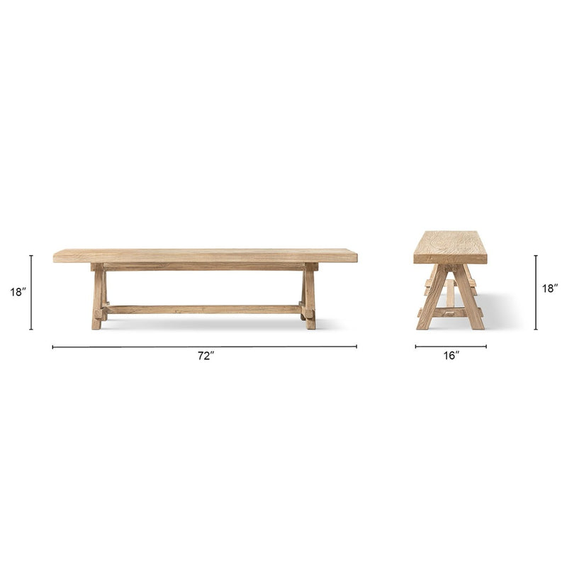 Jennifer Taylor Home Hawthorne dining bench in natural wood finish with a sleek, modern design for dining room seating.