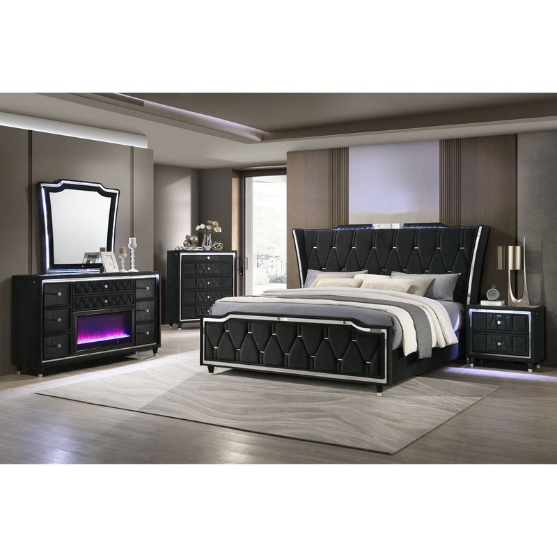 Mika - LED Upholstered Bed With Tufted Wingback Headboard And Ambient Lighting