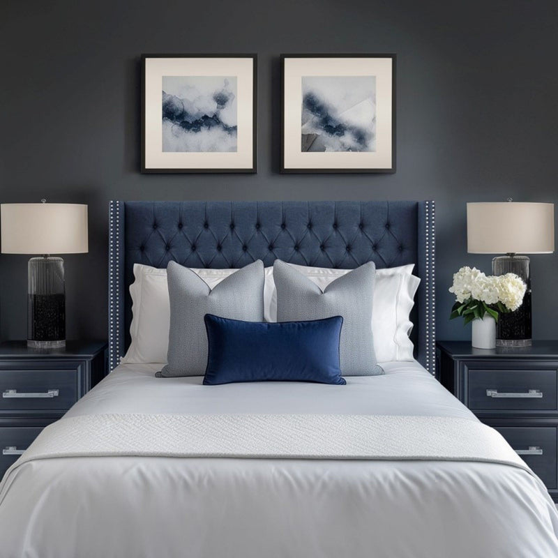 Transitional Upholstery Headboard With Tufted Buttons And Nailhead Trim - R&R Furniture Gallery (Fountain Valley, CA)