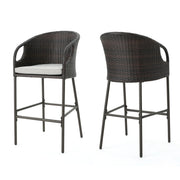 Outdoor 31" Rattan Barstools With Waterproof Cushions (Set of 2) - Multi Brown - R&R Furniture Gallery (Fountain Valley, CA)