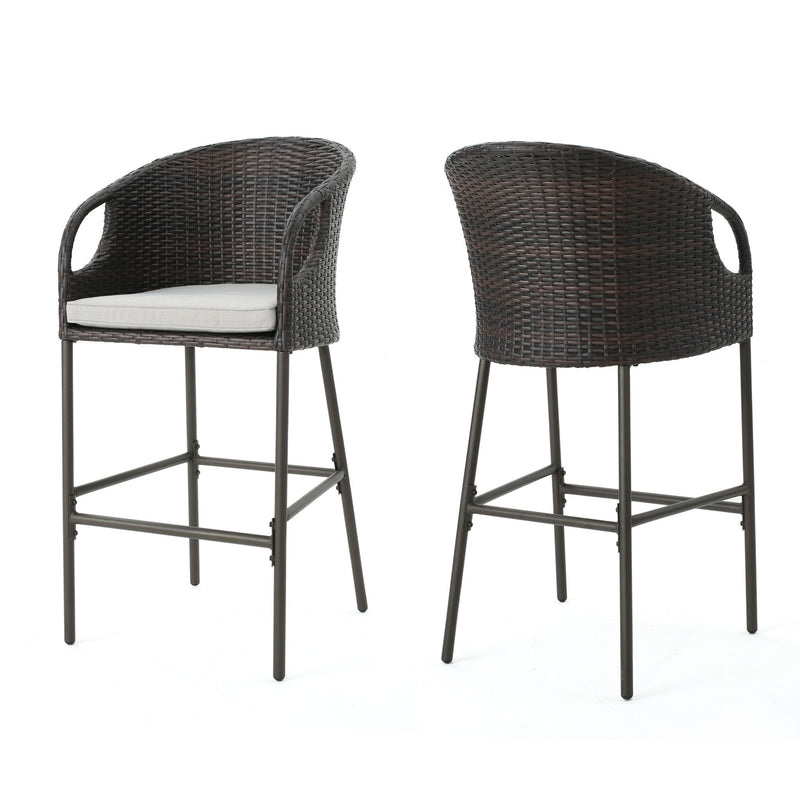 Outdoor 31" Rattan Barstools With Waterproof Cushions (Set of 2) - Multi Brown - R&R Furniture Gallery (Fountain Valley, CA)