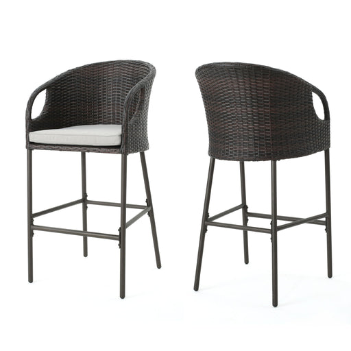 Outdoor 31" Rattan Barstools With Waterproof Cushions (Set of 2) - Multi Brown - R&R Furniture Gallery (Fountain Valley, CA)
