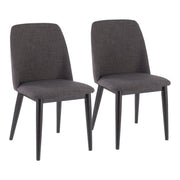 Pair of Lumi Source Tintori contemporary dining chairs in charcoal, modern design with sleek wooden legs, set of two.