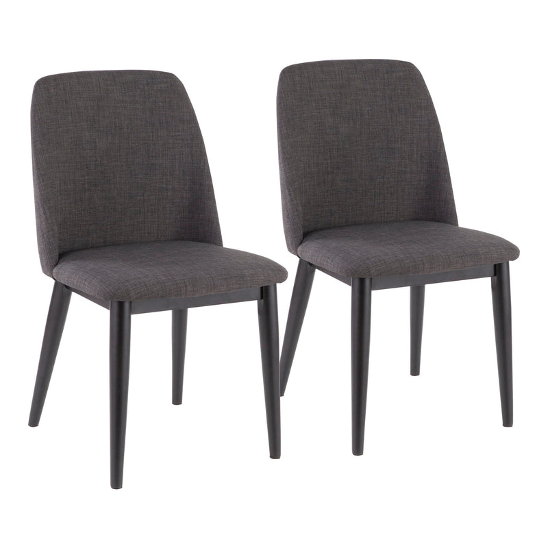Pair of Lumi Source Tintori contemporary dining chairs in charcoal, modern design with sleek wooden legs, set of two.
