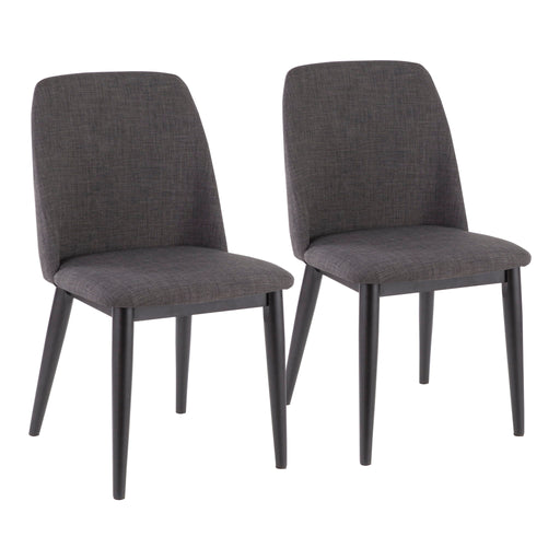 Pair of Lumi Source Tintori contemporary dining chairs in charcoal, modern design with sleek wooden legs, set of two.
