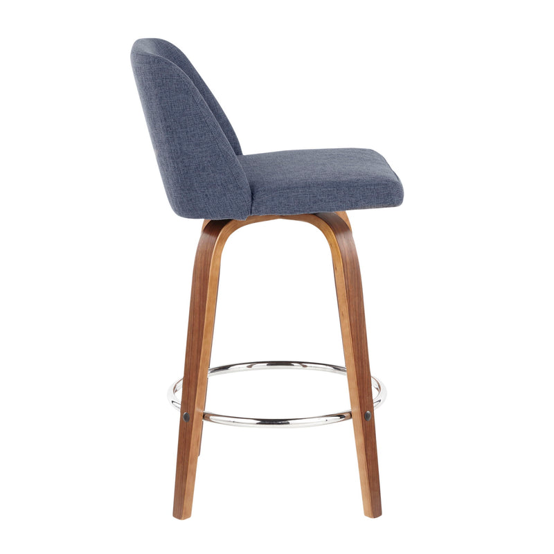 Lumi Source Toriano mid-century modern fixed height counter stools with round footrests, set of 2, featuring sleek wooden design.