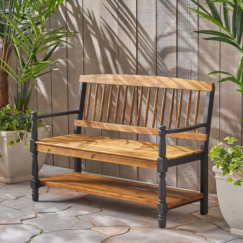 Slatted Bench With Built In Shelf - R&R Furniture Gallery (Fountain Valley, CA)