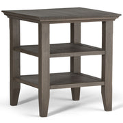 Handcrafted Acadian end table by Simpli-Home featuring a wooden surface and sturdy legs, ideal for living room or bedroom decor.