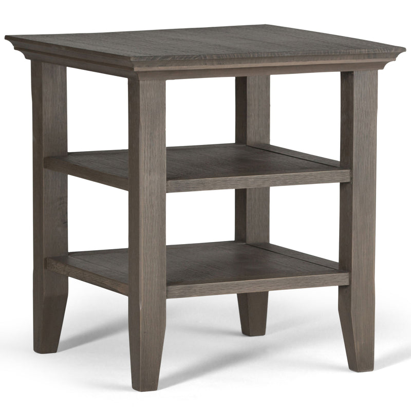 Handcrafted Acadian end table by Simpli-Home featuring a wooden surface and sturdy legs, ideal for living room or bedroom decor.