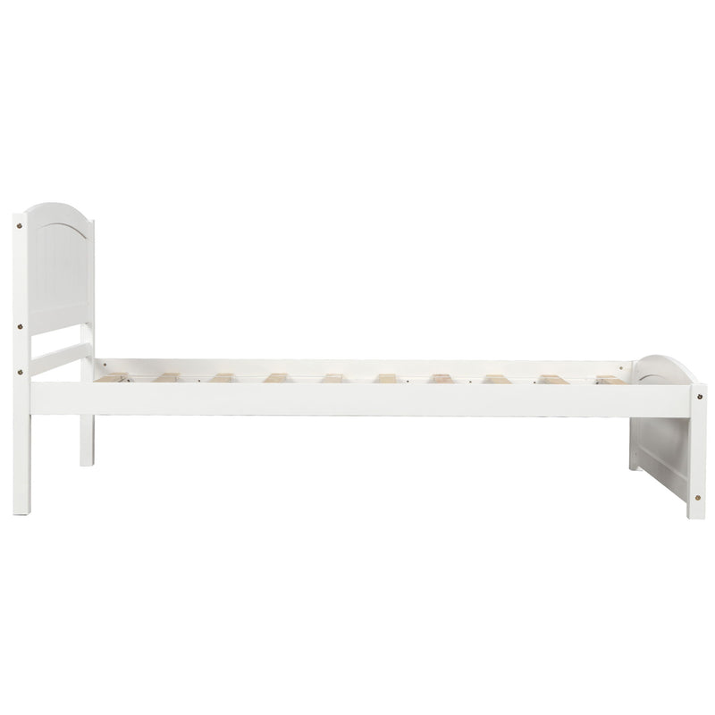 DreamHaus platform bed with headboard, footboard, and wood slat support shown in a modern bedroom setting.