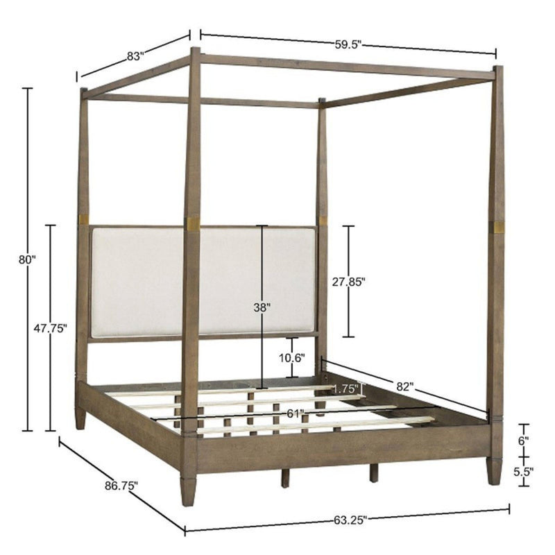 Queen Canopy Bed Frame With Upholstered Headboard - Brown - R&R Furniture Gallery (Fountain Valley, CA)