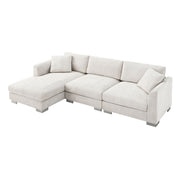 Luxe & Co. modern cloud L-shaped sectional sofa with oversized chaise, four seats, and two free pillows, stylish stationary couch set