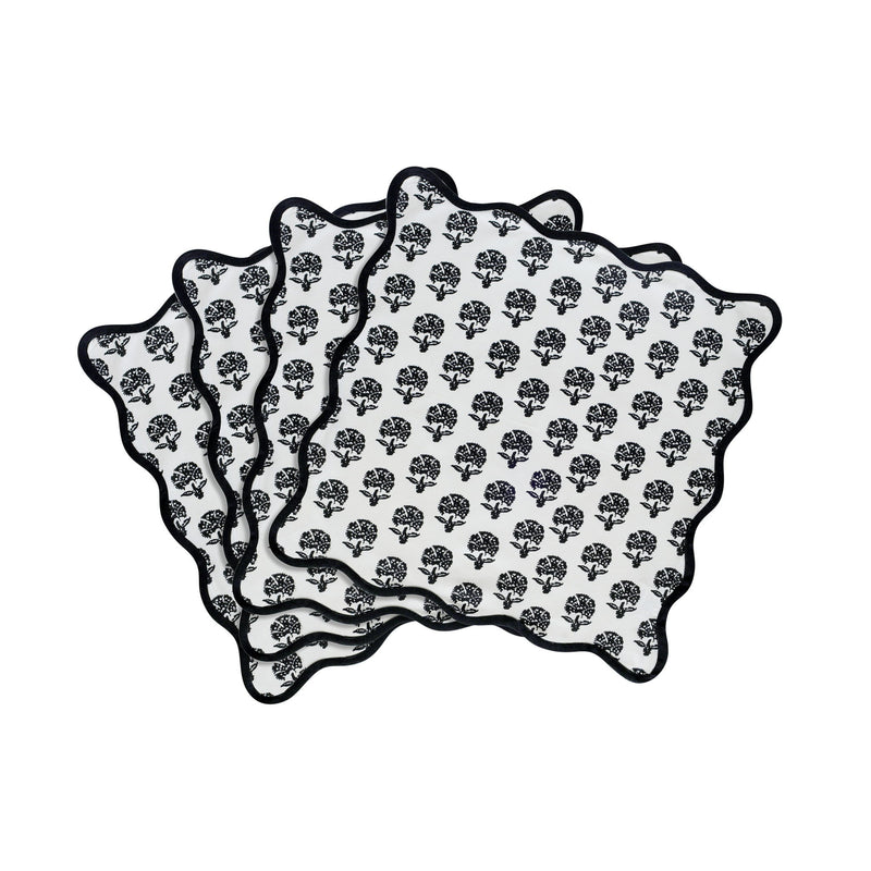 Crissy - Cotton Canvas Printed Napkins (Set of 4) - Black Vintage Floral