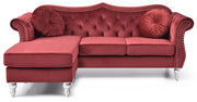 Glory Furniture Hollywood stationary sectional sofa with chaise, upholstered in neutral fabric, shown in a modern living room setting.