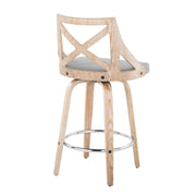 Lumi Source Charlotte farmhouse fixed height counter stool set with swivel seats and round footrests, shown in a modern kitchen setting