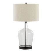 Set of two Lumi Source contemporary table lamps with clear and oil bronze finishes, built-in USB ports and natural accents.