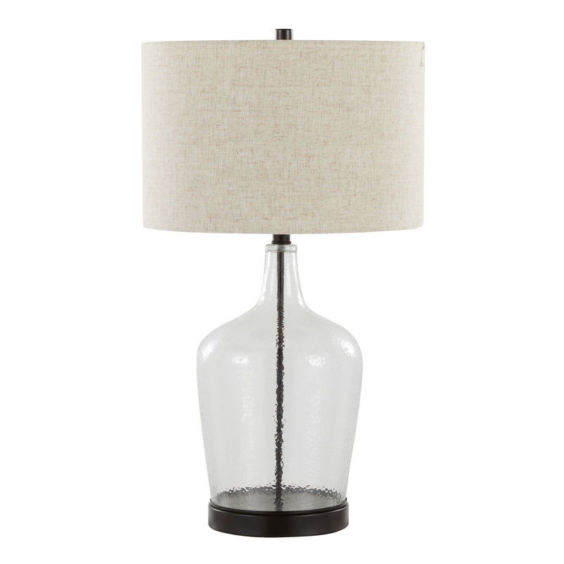 Set of two Lumi Source contemporary table lamps with clear and oil bronze finishes, built-in USB ports and natural accents.