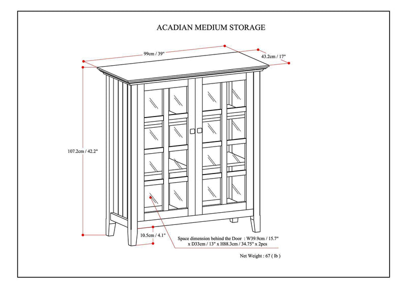 Handcrafted Acadian medium storage cabinet by Simpli-Home, accent cabinet with wooden finish and multiple storage compartments.