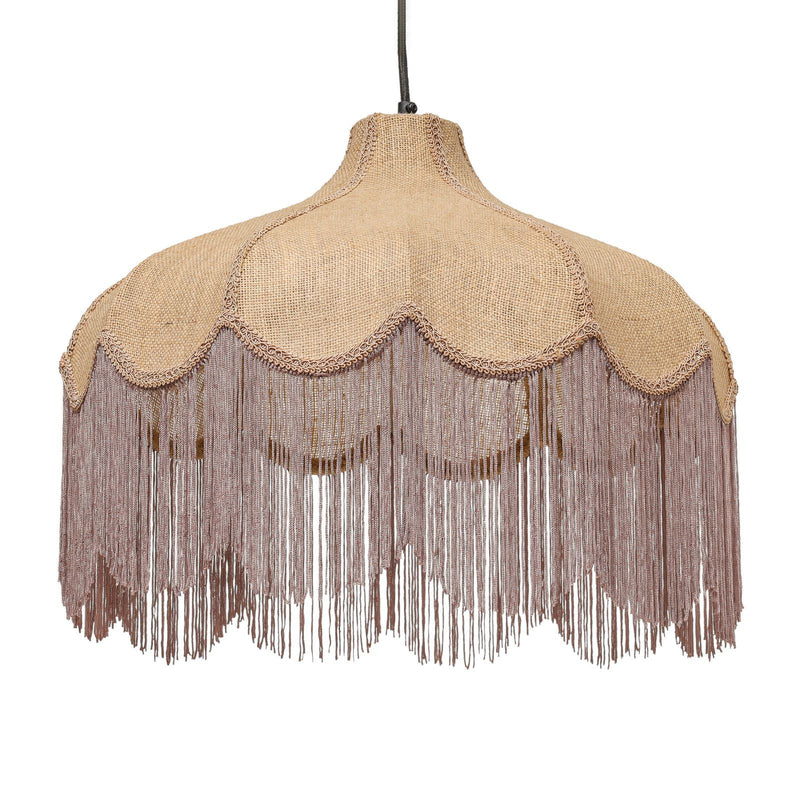 Buchanan - Jute Fringed Scalloped Pendant Light - Pink - R&R Furniture Gallery (Fountain Valley, CA)