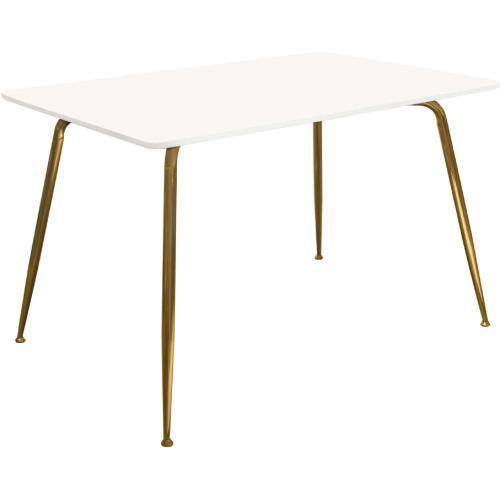 Chance White Lacquer Top Rectangular Dining Table w/ Brushed Gold Metal Legs
