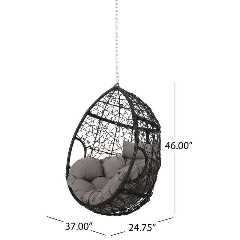 Noble House teardrop hanging chair with 8ft chain, modern hammock-style chair with soft fabric and sturdy suspension.