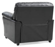 Black Olney arm chair by Glory Furniture with cushioned seat and backrest, modern design, and sturdy wooden legs.