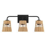 Moonlit - 3 Lights Wall Sconce With Shade, Bathroom Lighting Fixtures Over Mirror - Black / Rattan - R&R Furniture Gallery (Fountain Valley, CA)