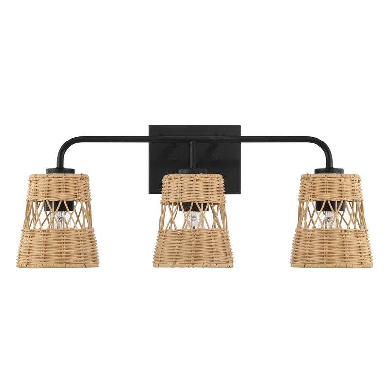 Moonlit - 3 Lights Wall Sconce With Shade, Bathroom Lighting Fixtures Over Mirror - Black / Rattan - R&R Furniture Gallery (Fountain Valley, CA)