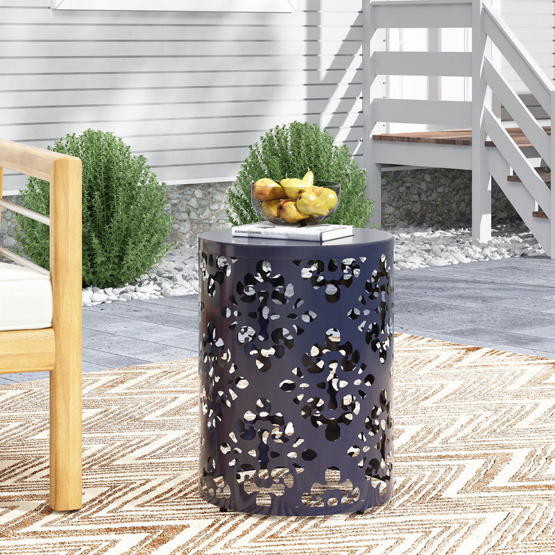 Modern outdoor metal end table by Noble House with sleek design and sturdy construction, ideal for patio or garden decor.