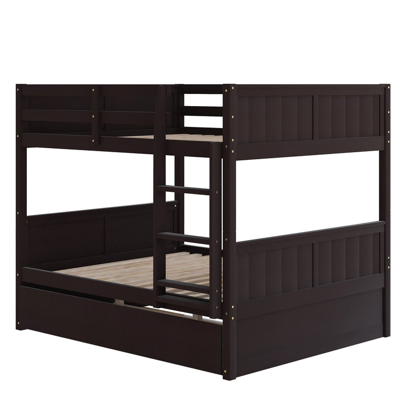 DreamHaus bunk bed with twin size trundle, featuring sturdy wood frames, ladder, and safety rails in a modern bedroom setting.