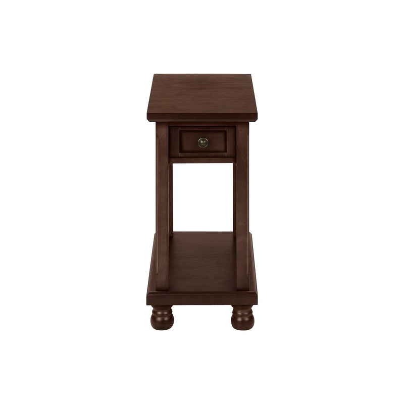 8th Street accent end table with storage drawer in traditional espresso finish, showcasing a classic design with a smooth surface.