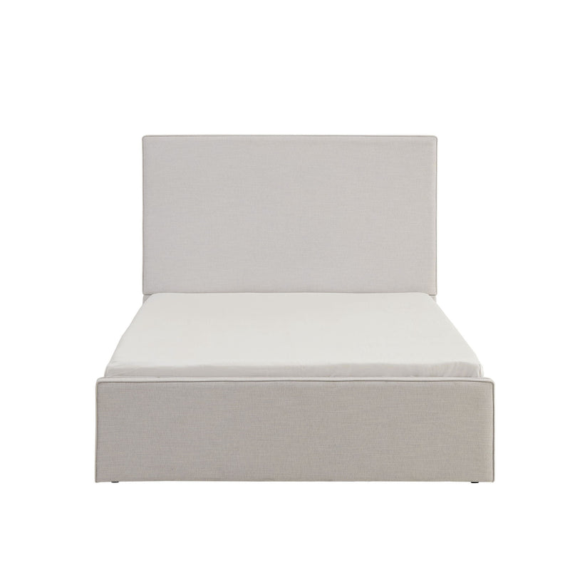 Lucas upholstered bed with tall headboard by House & Home Furniture, showcasing a modern, padded design in a neutral fabric.