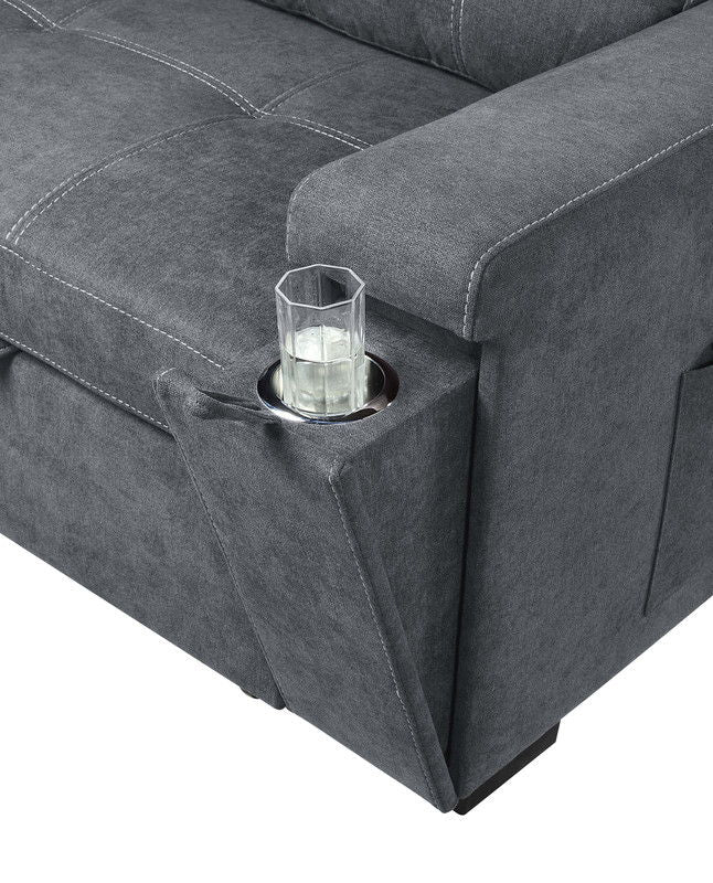 Toby - Woven Fabric Reversible Sleeper Sectional Sofa With Storage Chaise Cup Holder Charging Ports And Pockets - R&R Furniture Gallery (Fountain Valley, CA)