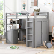 DreamHaus loft bed with built-in drawers, desk, and wardrobe, featuring a sturdy wood frame and space-saving design.