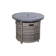 LSI Patio Furniture outdoor fire pit table with lid, round steel fire pit with glass cover, suitable for patio outdoor heating.