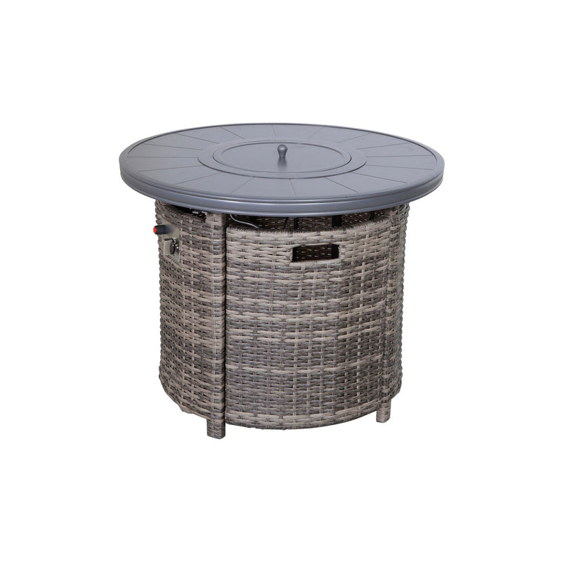 LSI Patio Furniture outdoor fire pit table with lid, round steel fire pit with glass cover, suitable for patio outdoor heating.