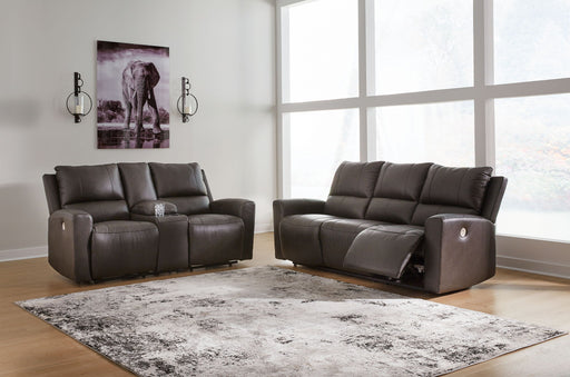 Signature Design by Ashley Boxmere reclining living room set with plush sofas and loveseats, modern upholstery and comfortable design.