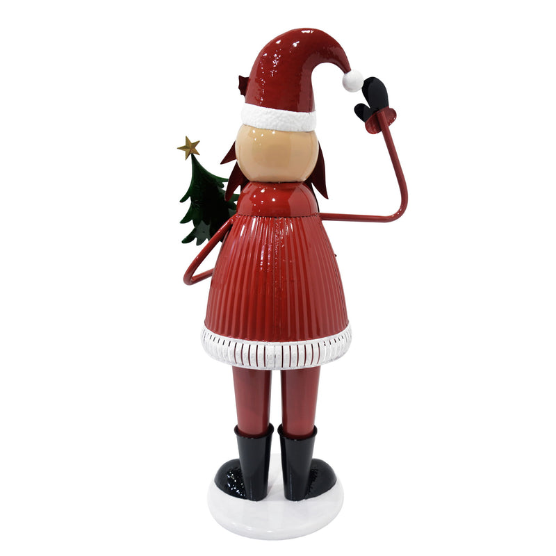 Cheerful Santa Claus Christmas decoration by Noble House holding a tree and waving, with festive red holiday design.