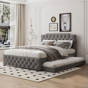 Upholstered Platform Bed With Trundle And 2 Sets Of USB Ports On Each Side, Fabric - R&R Furniture Gallery (Fountain Valley, CA)