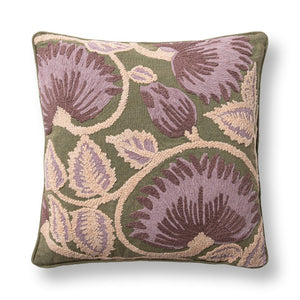 Olive green and multi-colored accent pillow, 22x22 inches, from Classic Home's Folly collection, featuring a decorative fabric design.