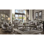 Versailles - Loveseat With 4 Pillows - Silver Synthetic Leather & Antique Platinum - R&R Furniture Gallery (Fountain Valley, CA)