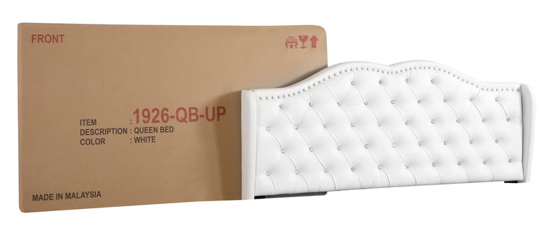 Glory Furniture upholstered bed with a plush, transitional design featuring a padded headboard and stylish fabric upholstery.