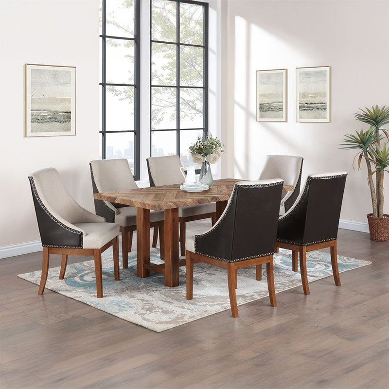 Gilsea - Fabric & Synthetic Leather Side Chair (Set of 2) - Beige & Brown Finish - R&R Furniture Gallery (Fountain Valley, CA)