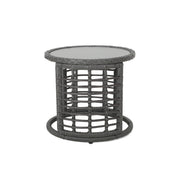 Achill - Outdoor Modern Boho Wicker Side Table With Glass Top - Gray - R&R Furniture Gallery (Fountain Valley, CA)
