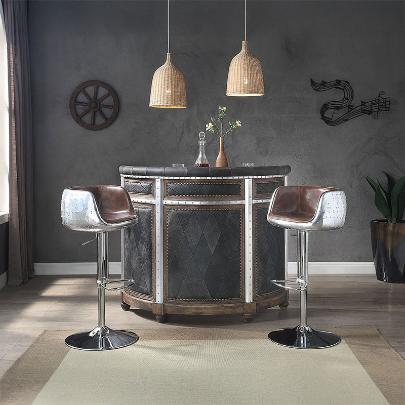 Rahma - Bar Table - Antique Ebony Top Grain Leather & Aluminum - R&R Furniture Gallery (Fountain Valley, CA)