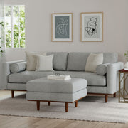 Simpli-Home Morrison upholstered stationary sofa with plush fabric and cushioned seats in a modern living room setting.