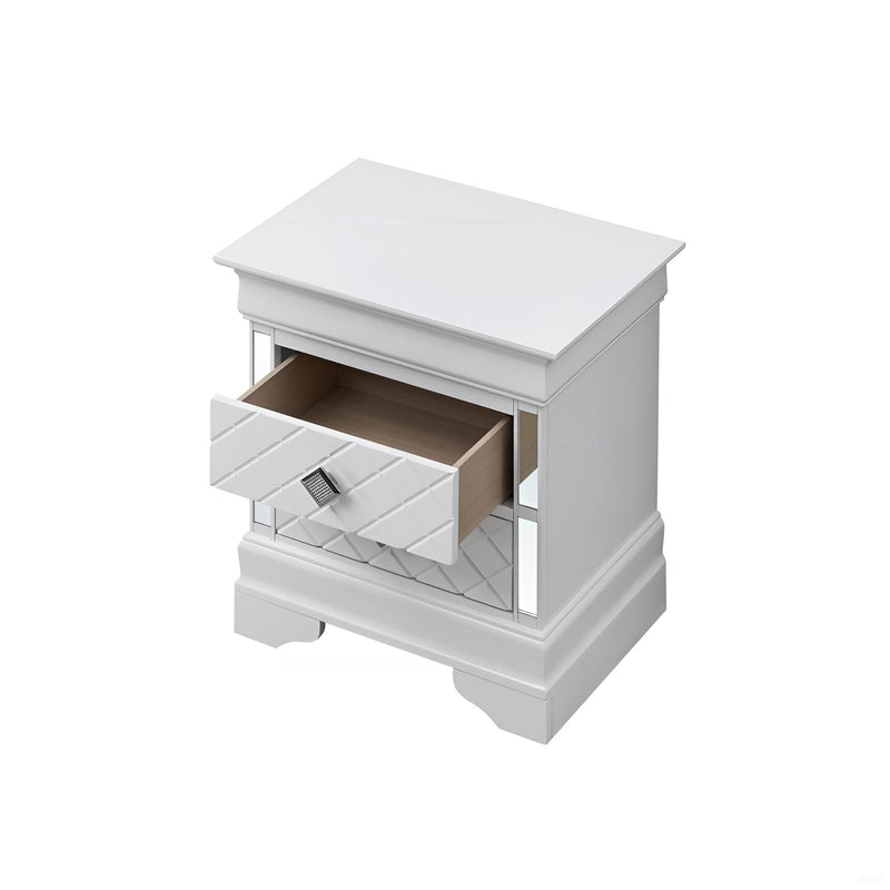 Silver Champagne Accent Nightstand by Glory Furniture with sleek design and modern accents, ideal for bedroom decor.
