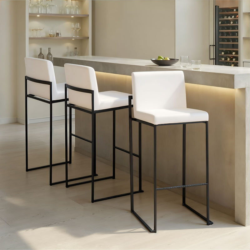 Lumi Source Fuji contemporary high back barstool with elegant design, featuring a sleek wooden frame and cushioned seat.