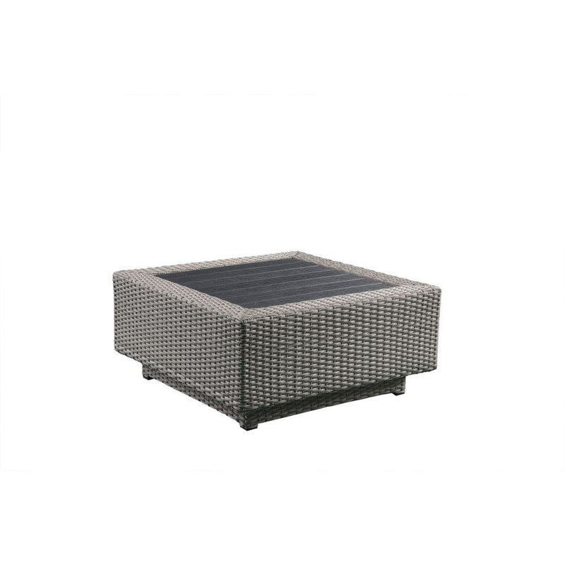 Salena - Patio Sectional Sofa With 4 Pillows & Coffee Table - Beige Fabric & Gray Wicker - R&R Furniture Gallery (Fountain Valley, CA)