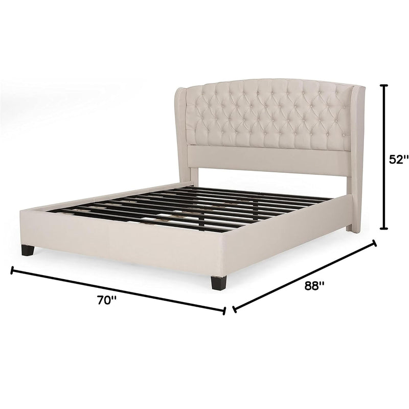 Twilight Fully Upholstered Fabric Wingback Queen Bed - Ivory - R&R Furniture Gallery (Fountain Valley, CA)